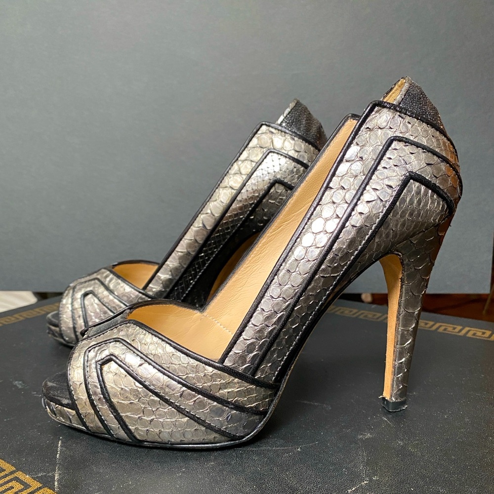Chrissie Morris Python art deco inspired shoes.